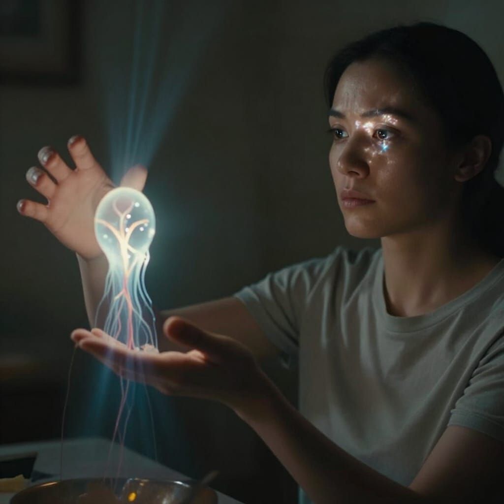 Woman's Hand Reaches for Mysterious Object in Cinematic Phot...