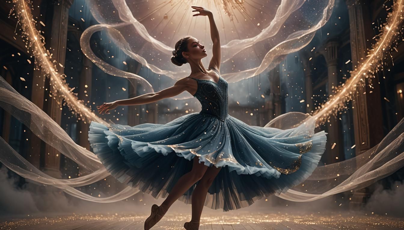 Ethereal Ballerina in Stardust Cloud: Fantasy Art