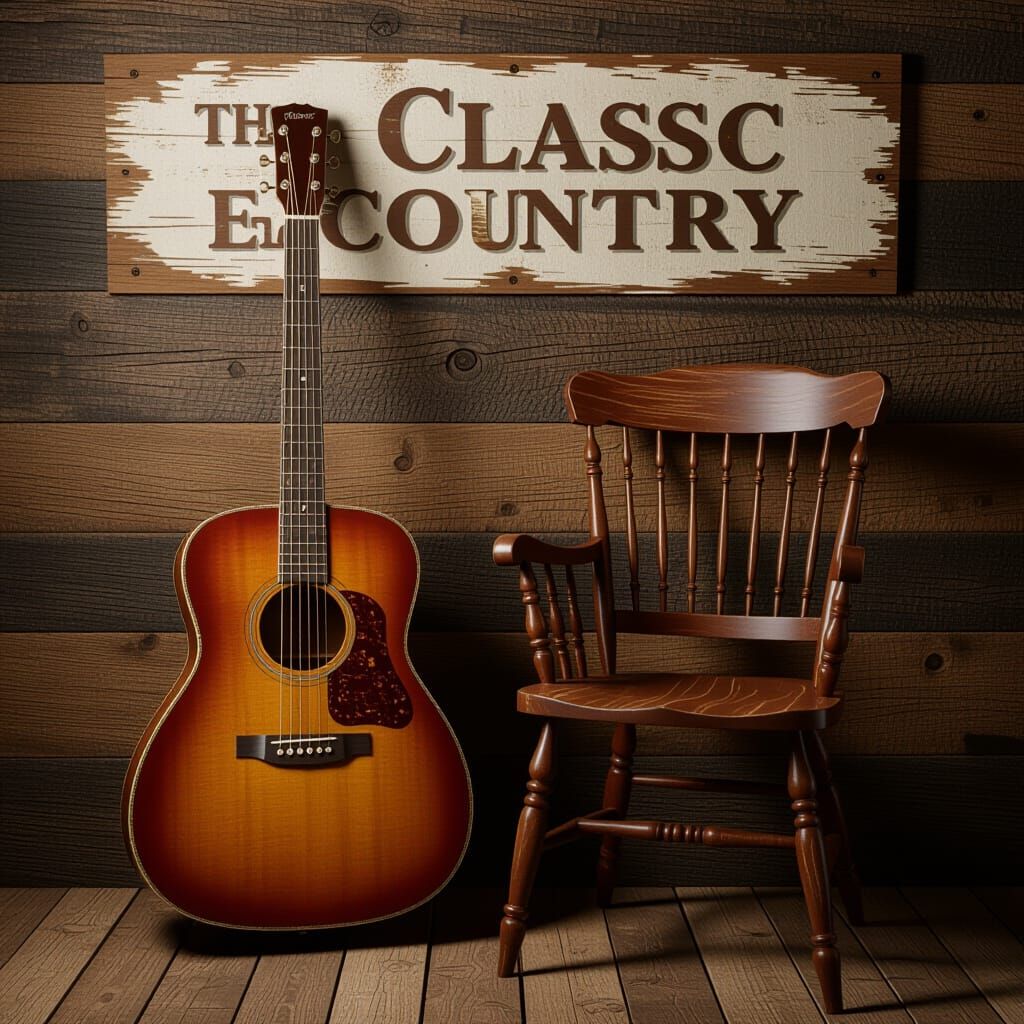 Nostalgic Country Scene with Guitar and Cowboy Hat