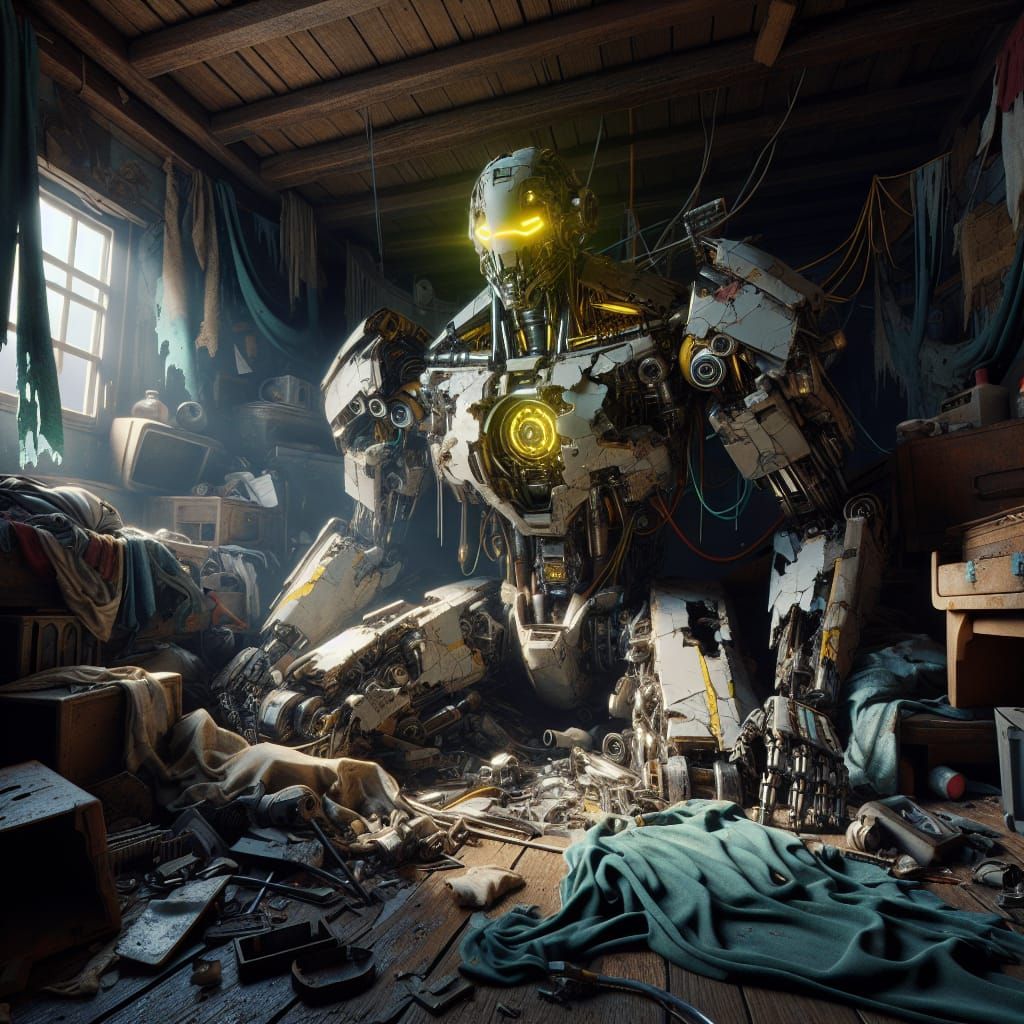 Cyberpunk Ruins: A Tattered Knight's Descent into Chaos