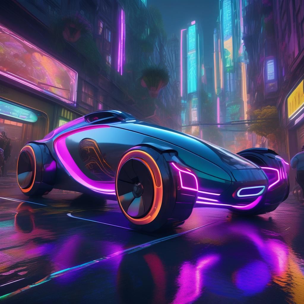 Biopunk Vehicle Races Through Neon City
