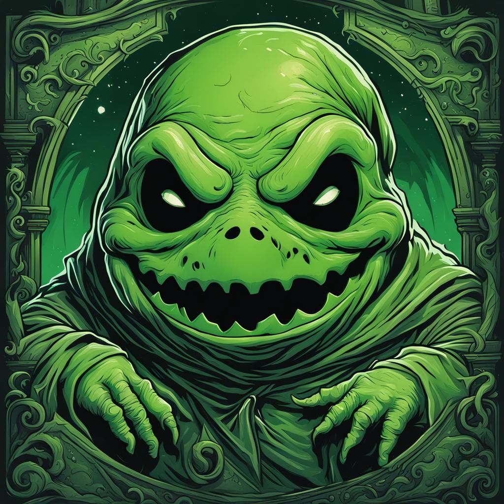 Cute Green Oogie Boogie Comic Book Portrait