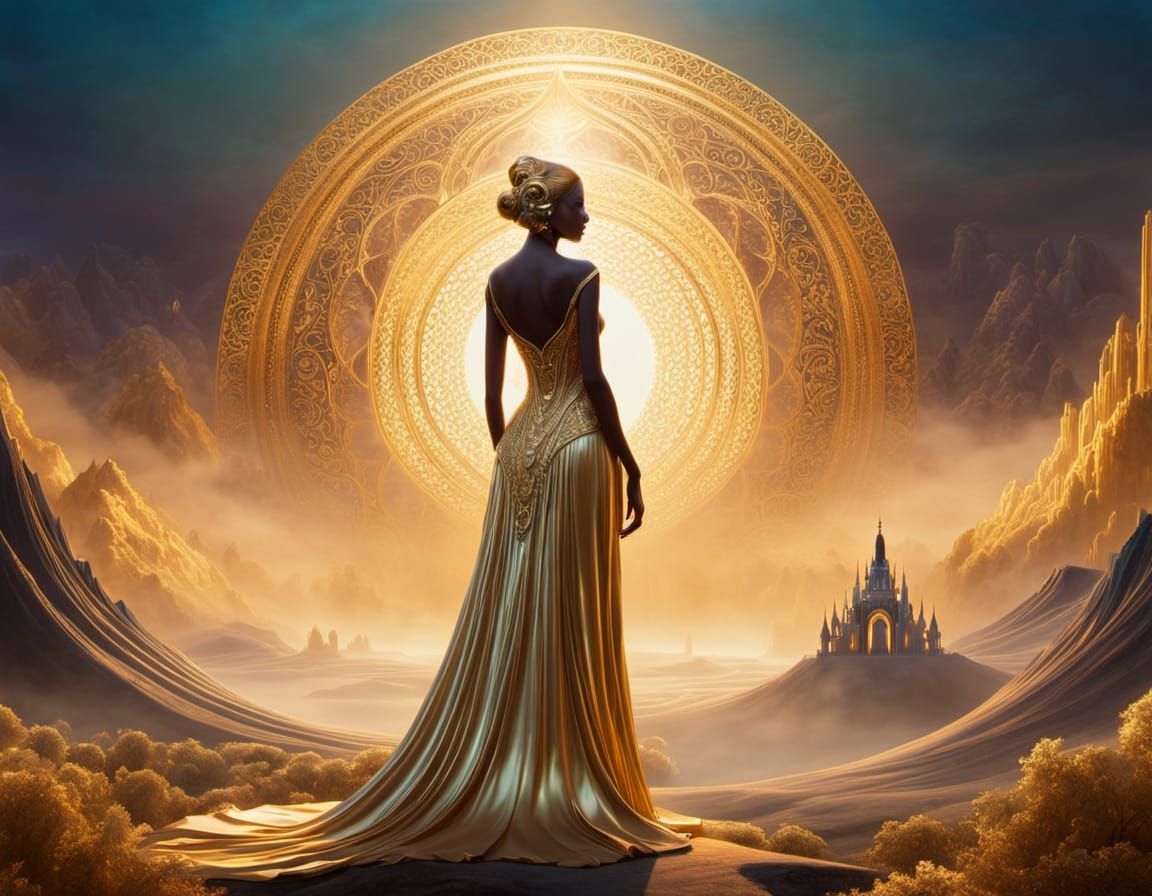 Ethereal Figure in Dreamlike Surrealist Landscape