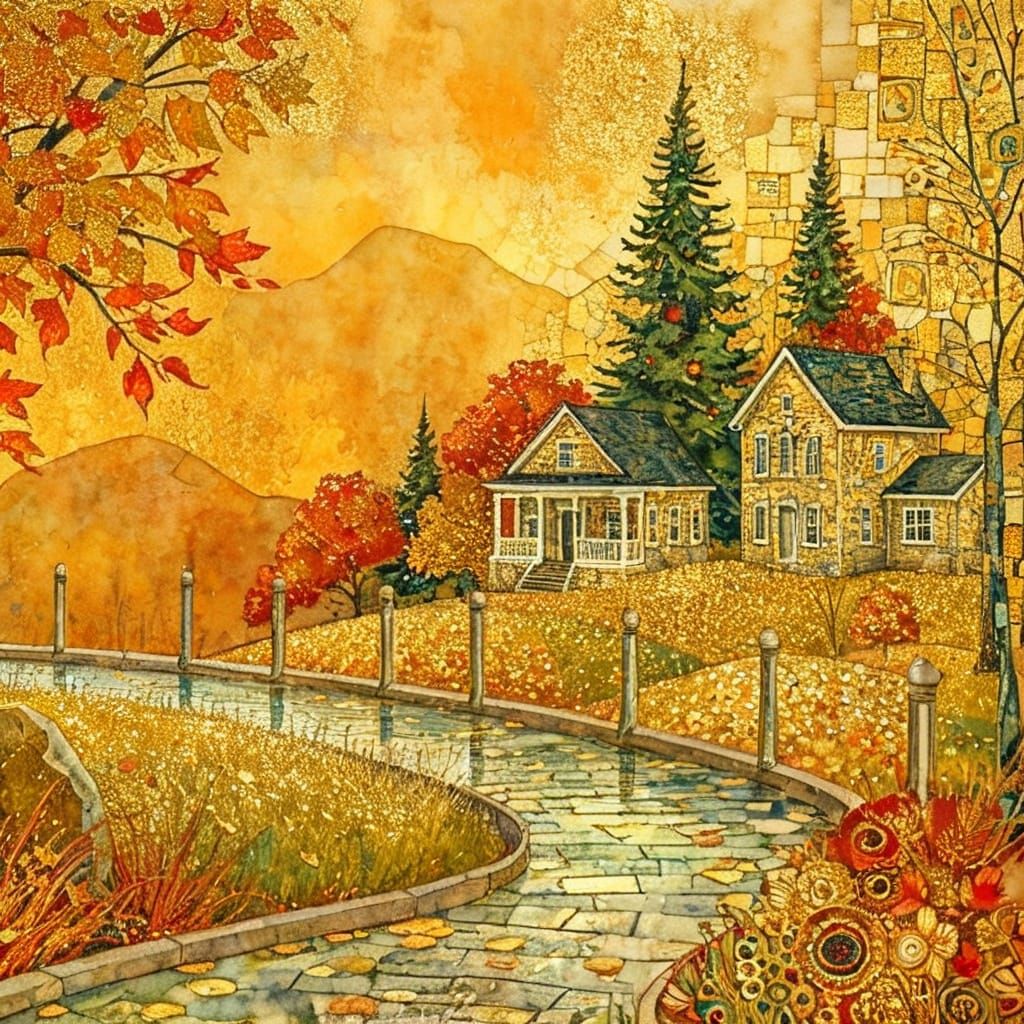 Magical Autumn Floral Patterns with Gold Accents