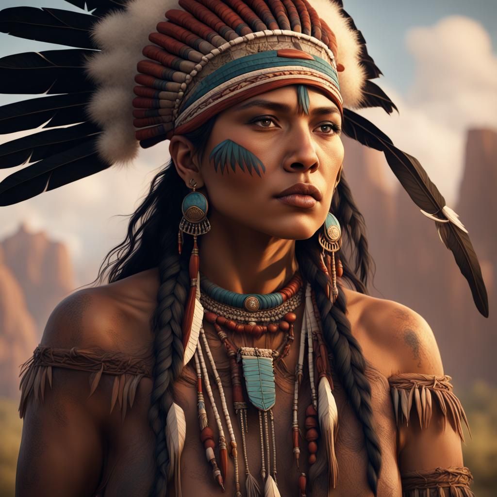 Native American Women Upholding Heritage in Detailed Digital...