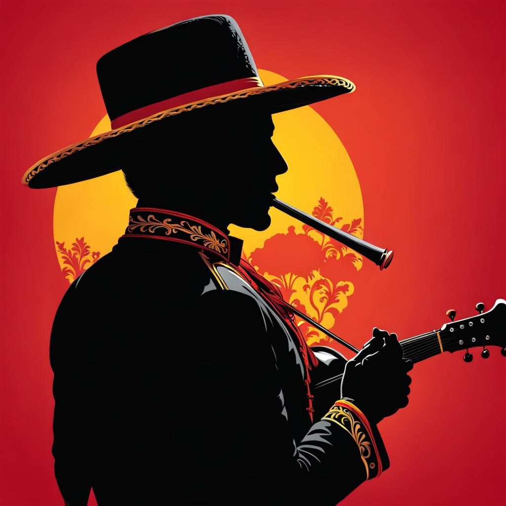 Zorro Mariachi Silhouette with Colorful Background