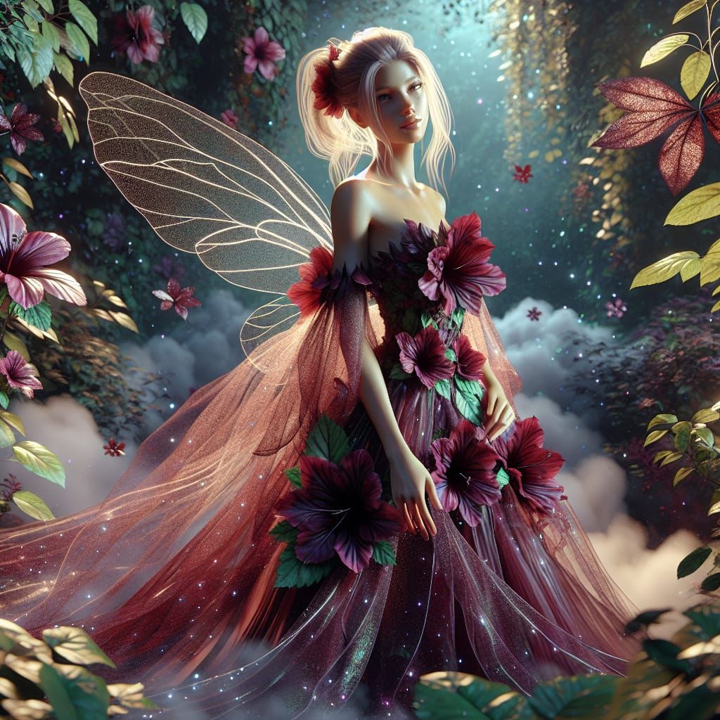 Hibiscus Fairy in Dreamy 3D Rendered Scene