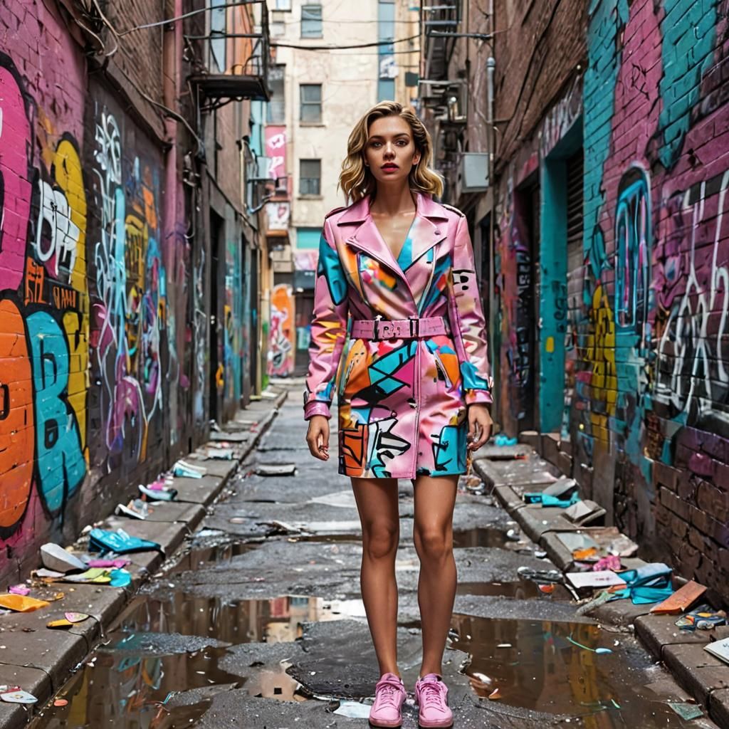 Retro-Futuristic Pop Art Power Lady in Alleyway