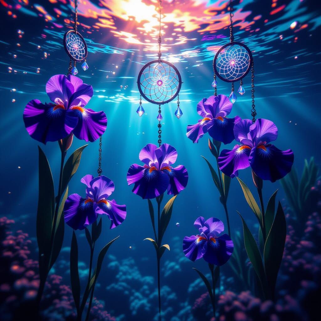 Underwater Iris Garden with Opal Dreamcatchers in Cyberpunk ...