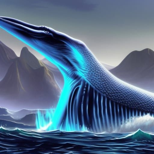 Detailed Blue Whale Matte Painting in Deep Color