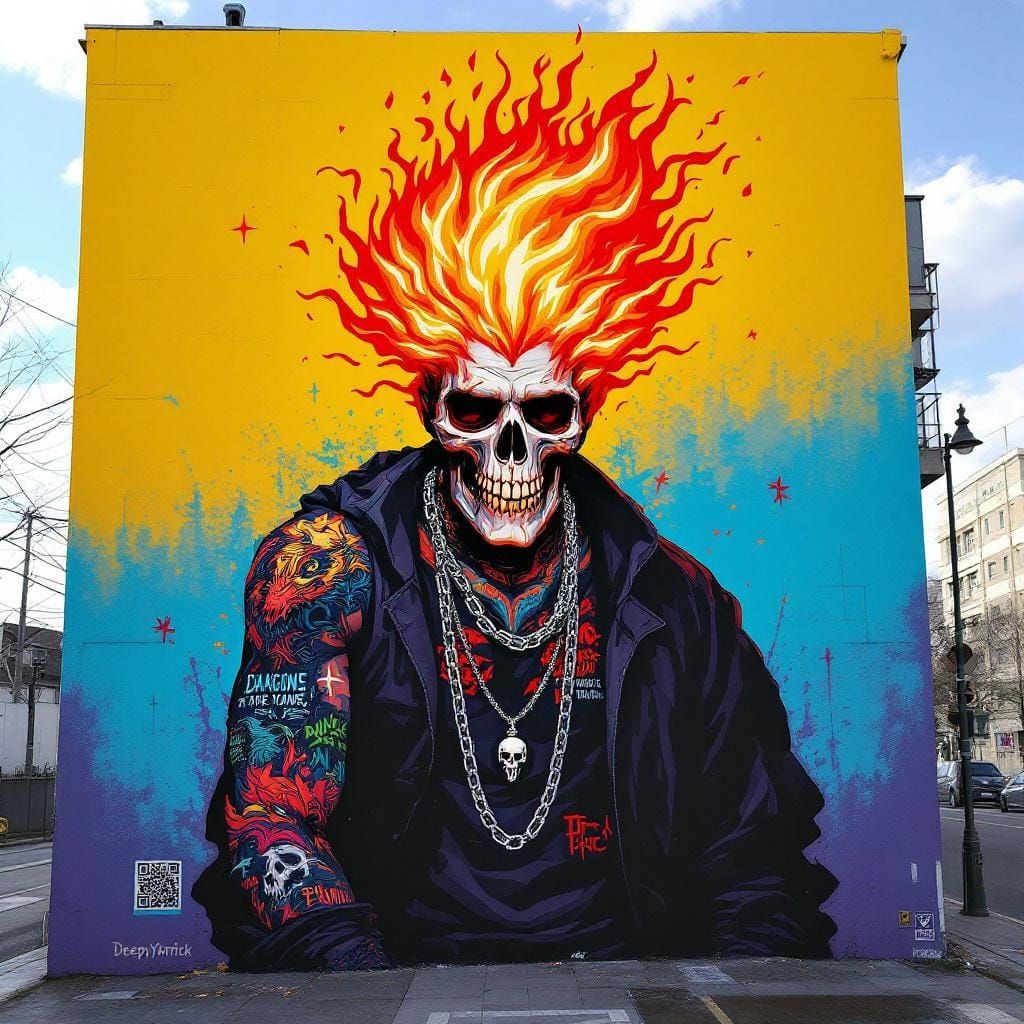 Atomic Flame Graffiti Art in 8-bit Style