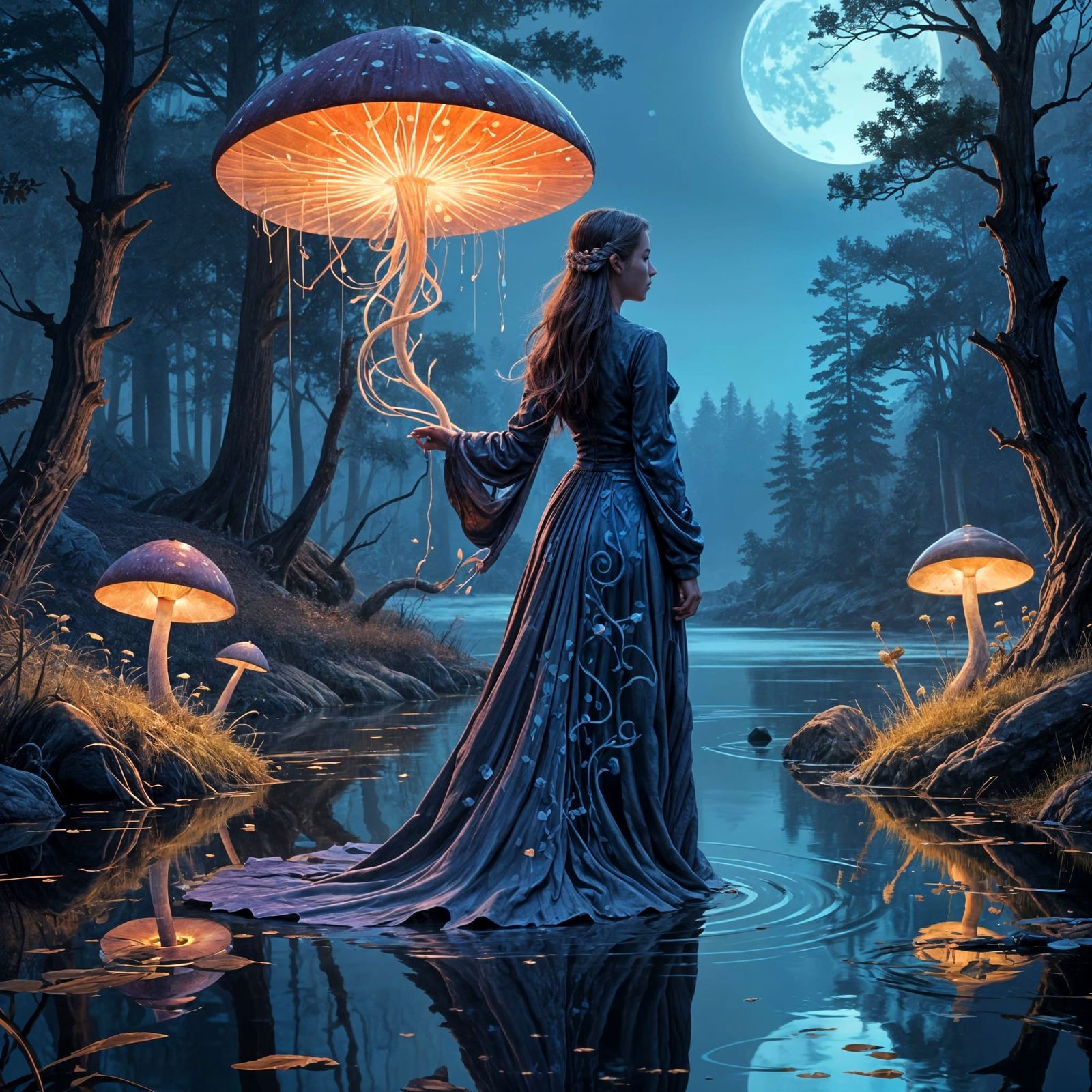 Whimsical Nighttime Scene in Soft Pastels