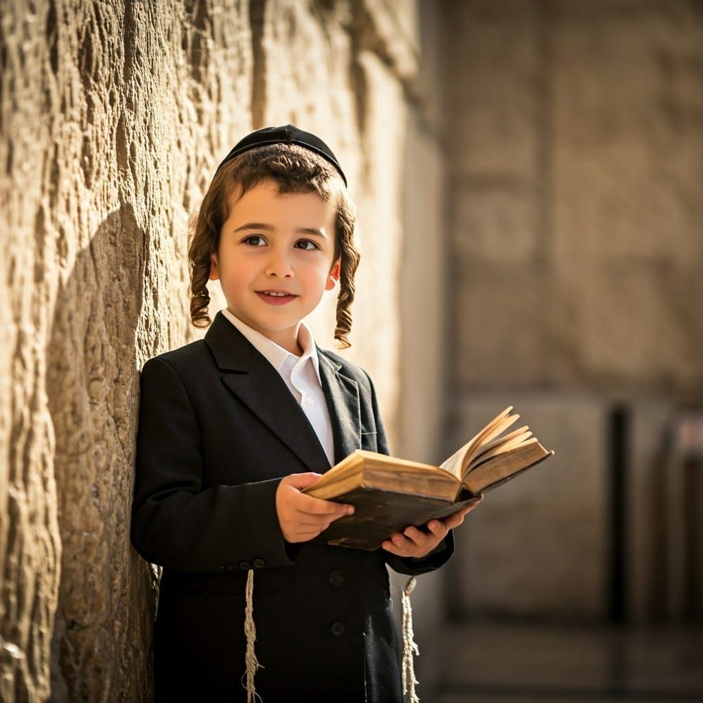 Traditional Haredi Boy Stands in Reverent Wonder at Western ...