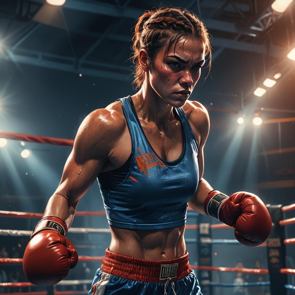 Strong Female Boxer in Boxing Ring: Digital Art