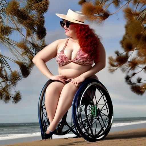 Curvy Woman in Vintage Bikini on Santa Monica Beach