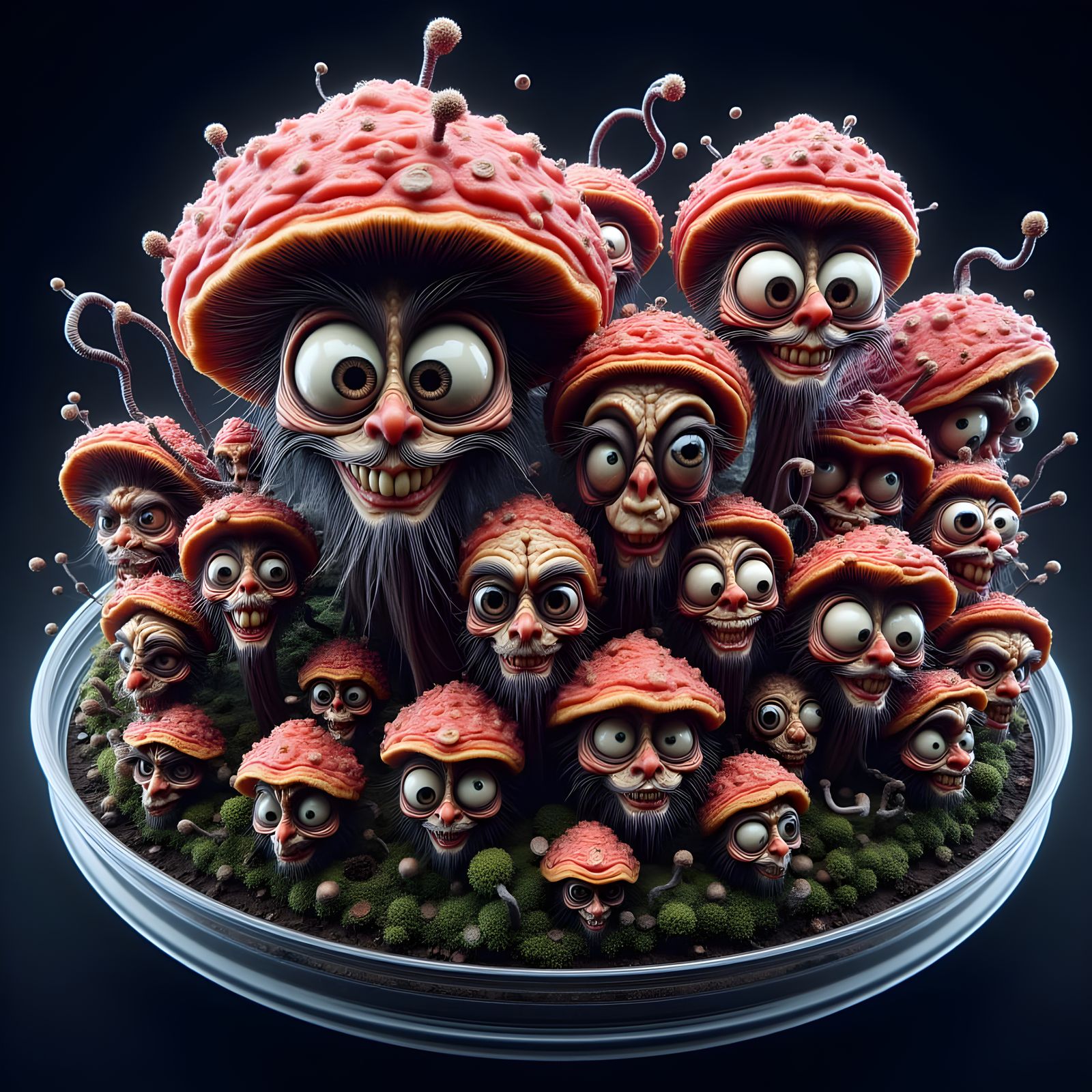 Colorful Mushroom Army in Petri Dish