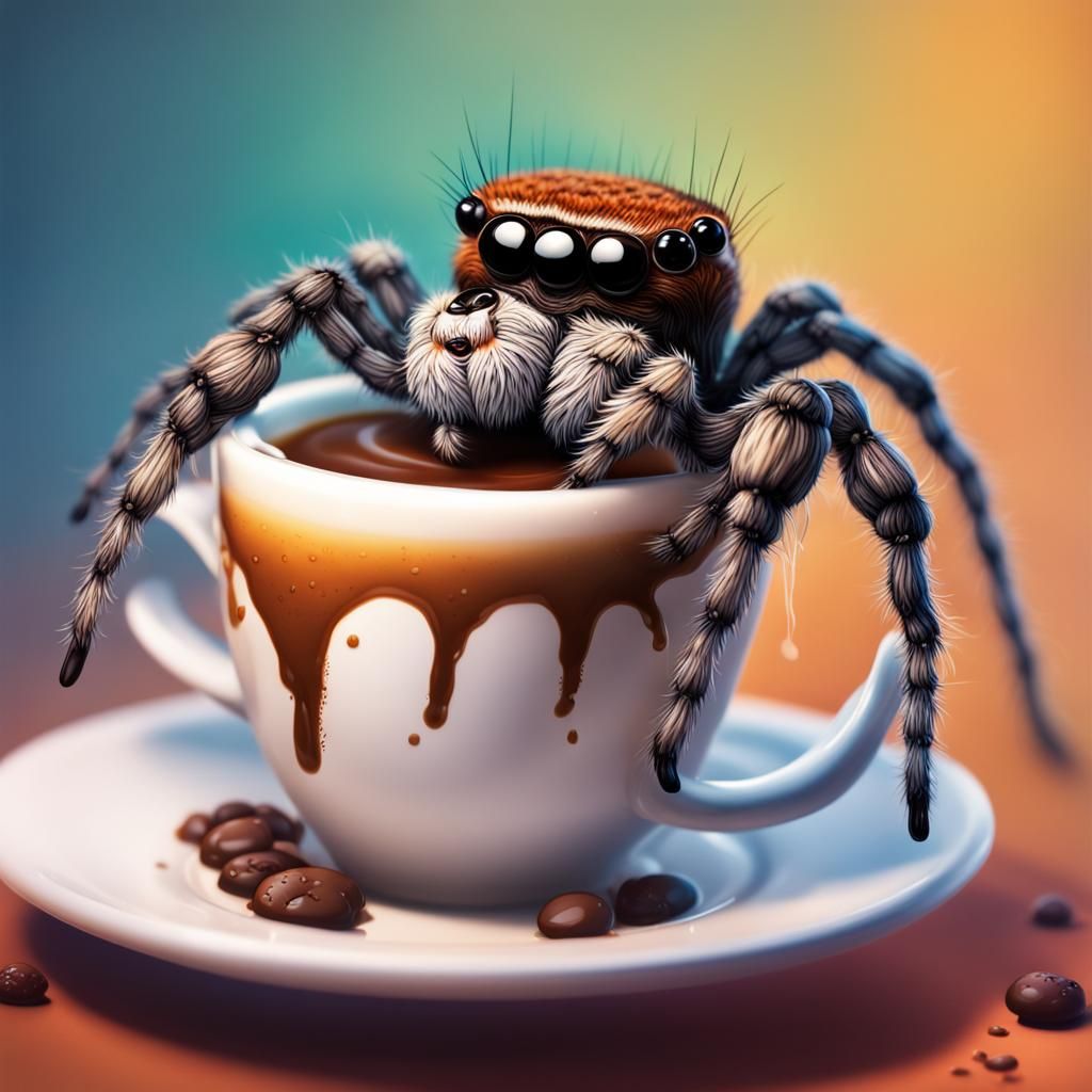 Hyperrealistic Jumping Spider Coffee Break