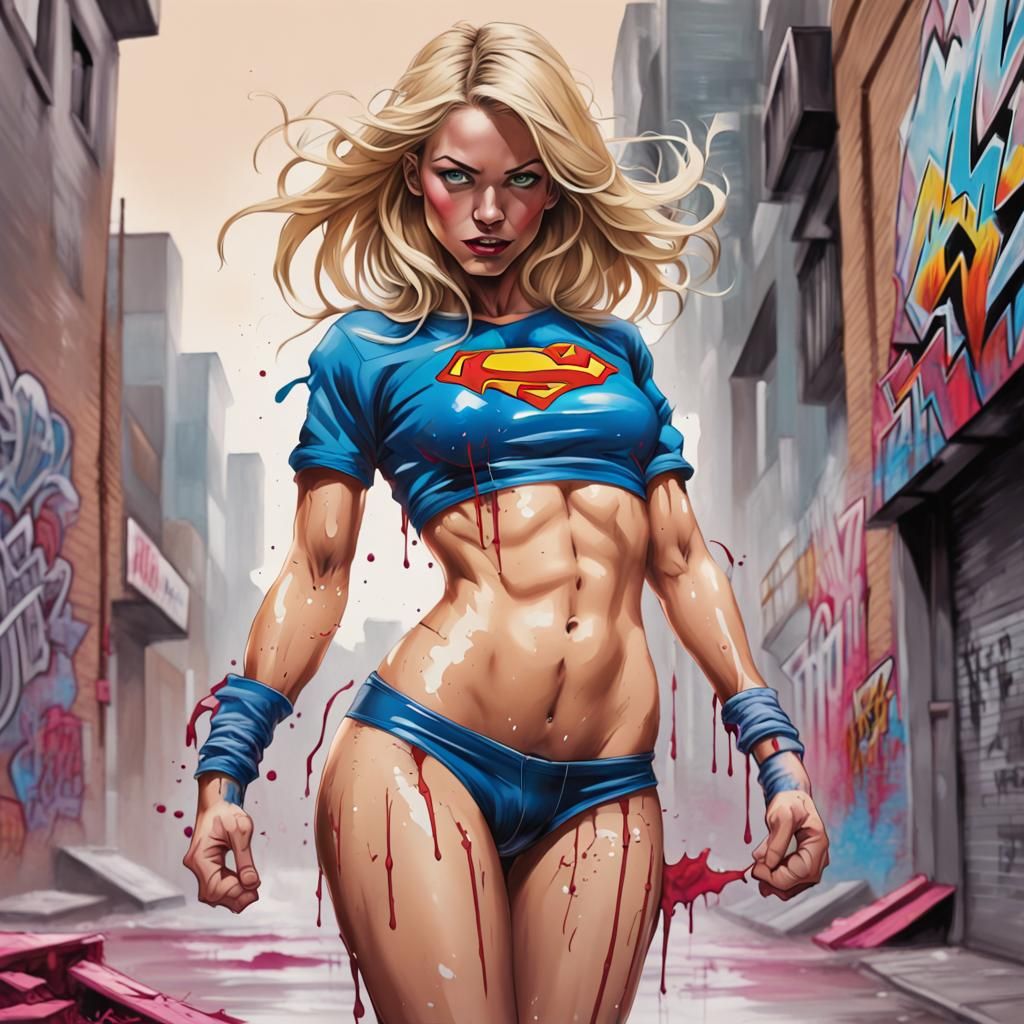 Supergirl Graffiti Art: Blonde Hero in Street Style