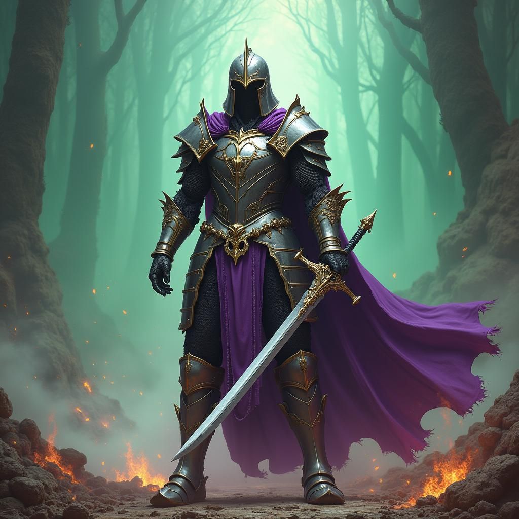 Majestic Armored Warrior in Mystical Realm