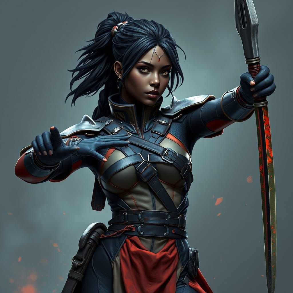 Heroic Black Warrior in Epic Fantasy Uniform