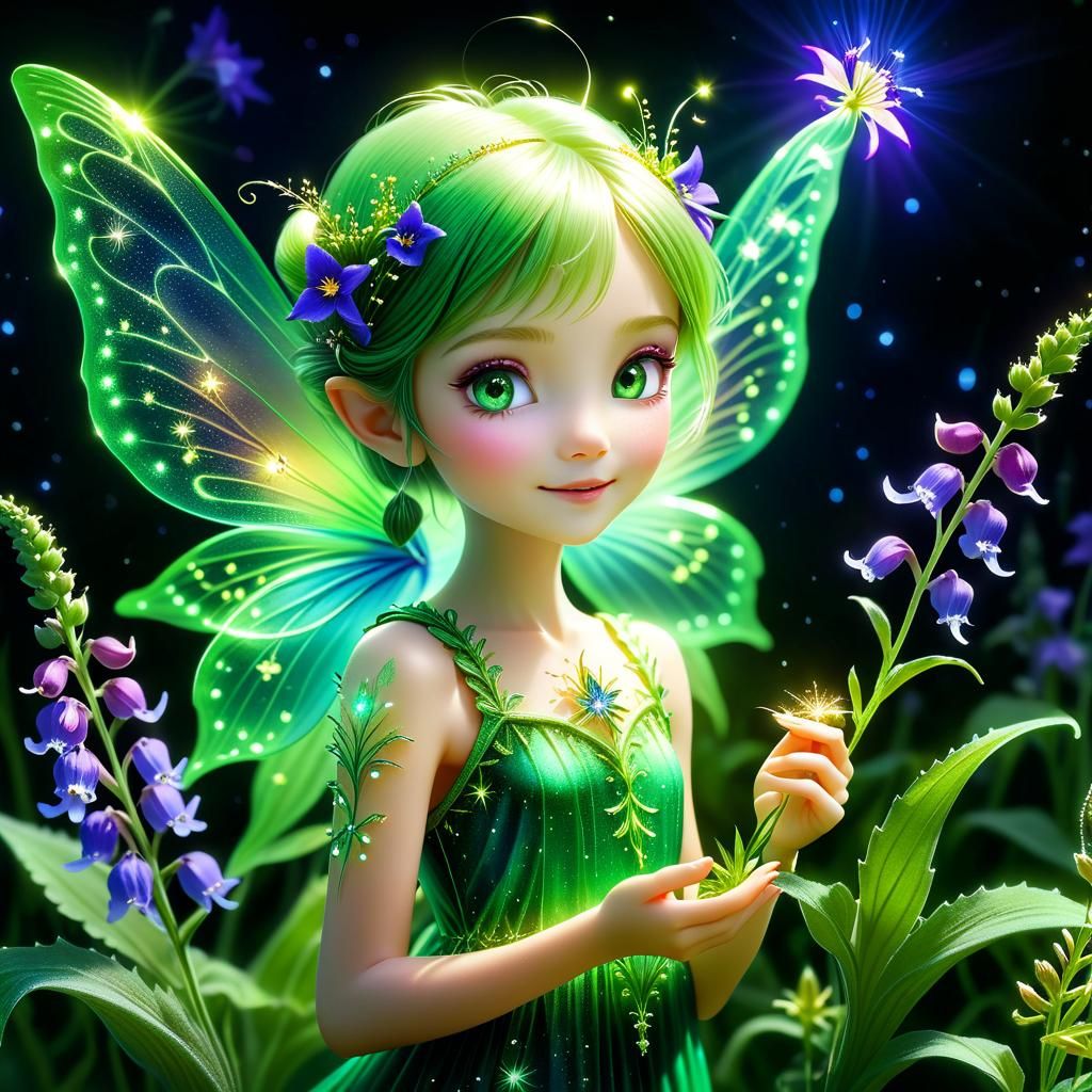 Glowing Fairy with Foxglove in Kirlian Photograph Style