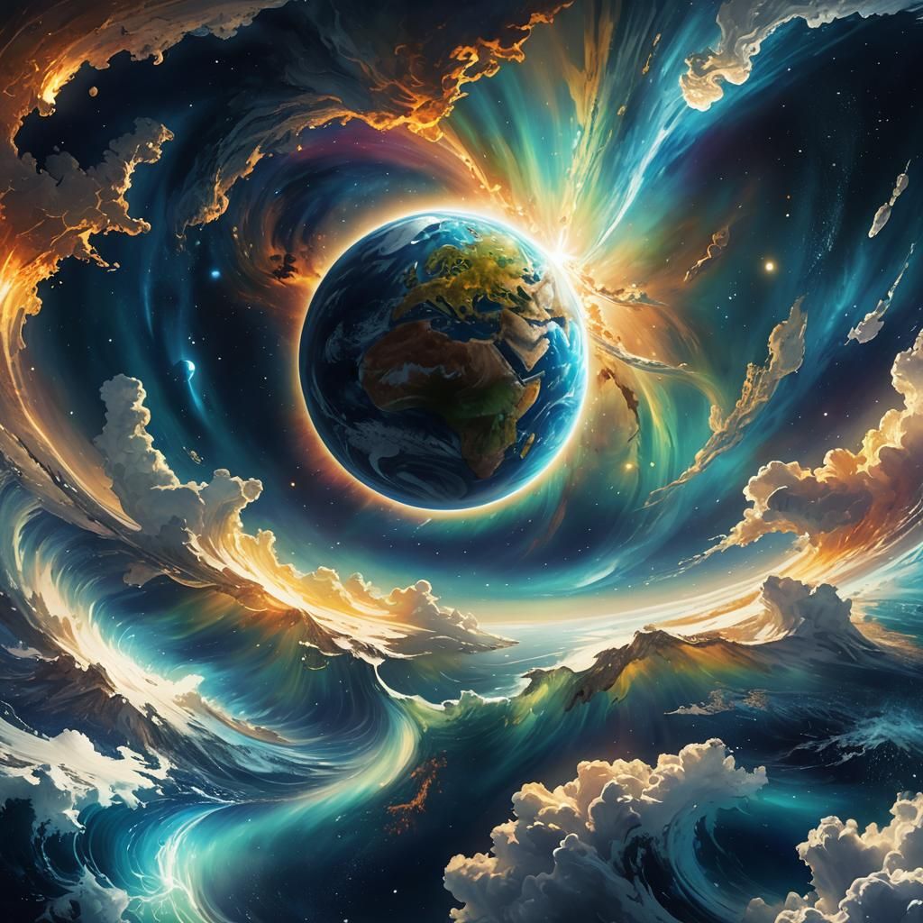 Earth From Space: Vibrant Watercolor Digital Art