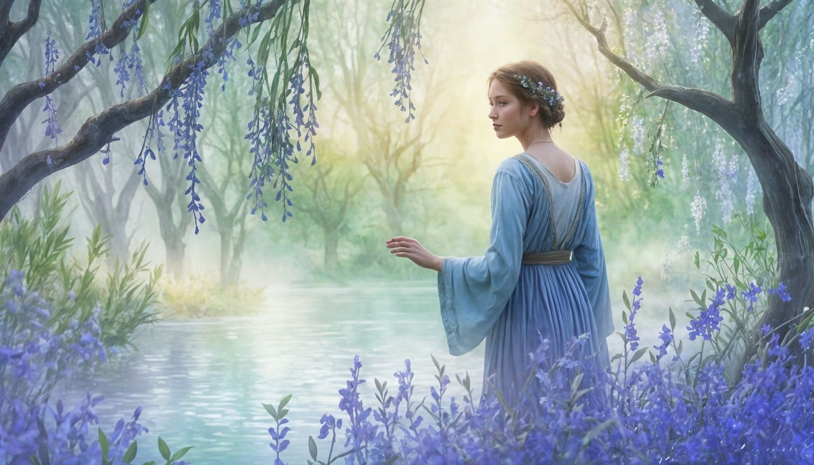 Island of Avalon 
-The Garden island of Healing- 

Key words - notes: 
Apples, Grass, Hawthorn, Willow trees, Sage, Verb...