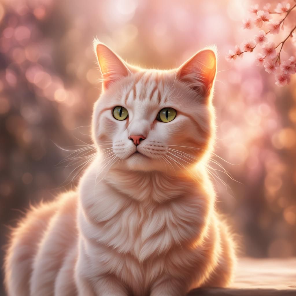 Ethereal Cat Portrait in Light Pink and Amber