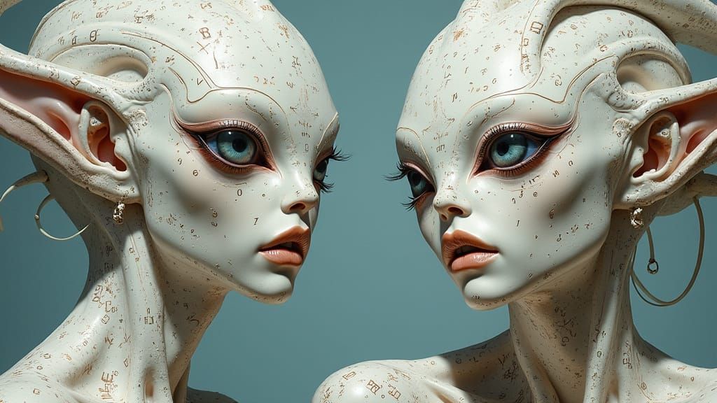Exotic Tattooed Alien Faces in Retro Sci-Fi Style