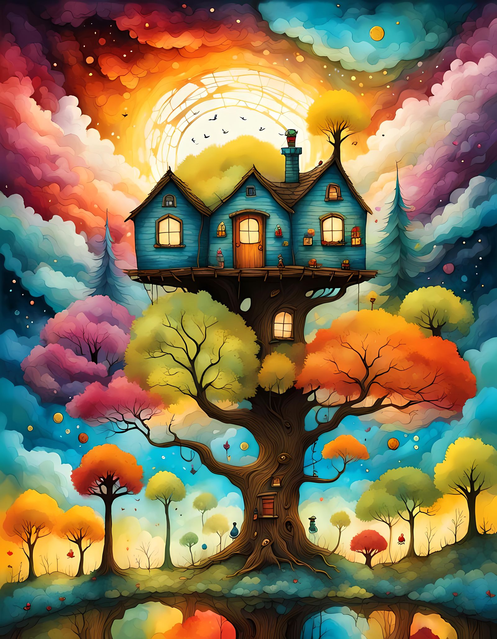 Whimsical Treehouse in Abstract Wonderland