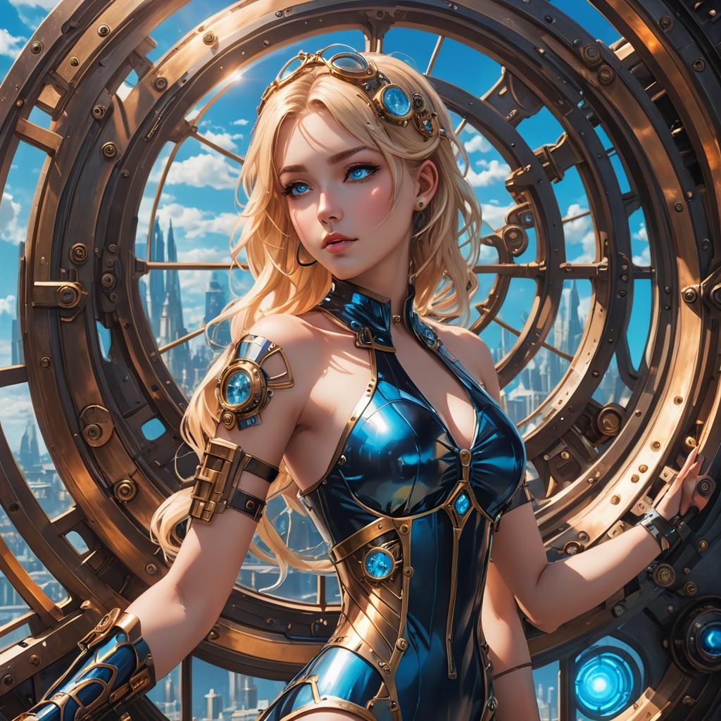 Steampunk Anime Girl Emerges from Time Portal