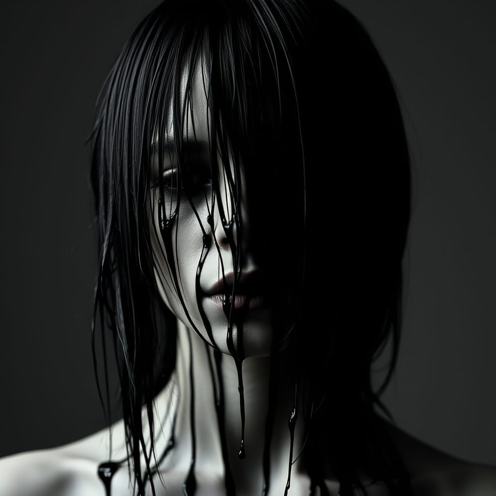 Tormented Soul Silhouette with Dripping Paint Effect