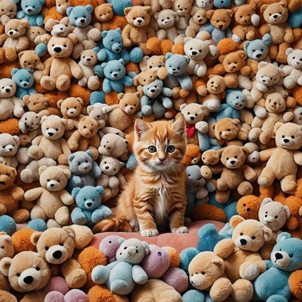Gato Entre Ursos de Pelúcia