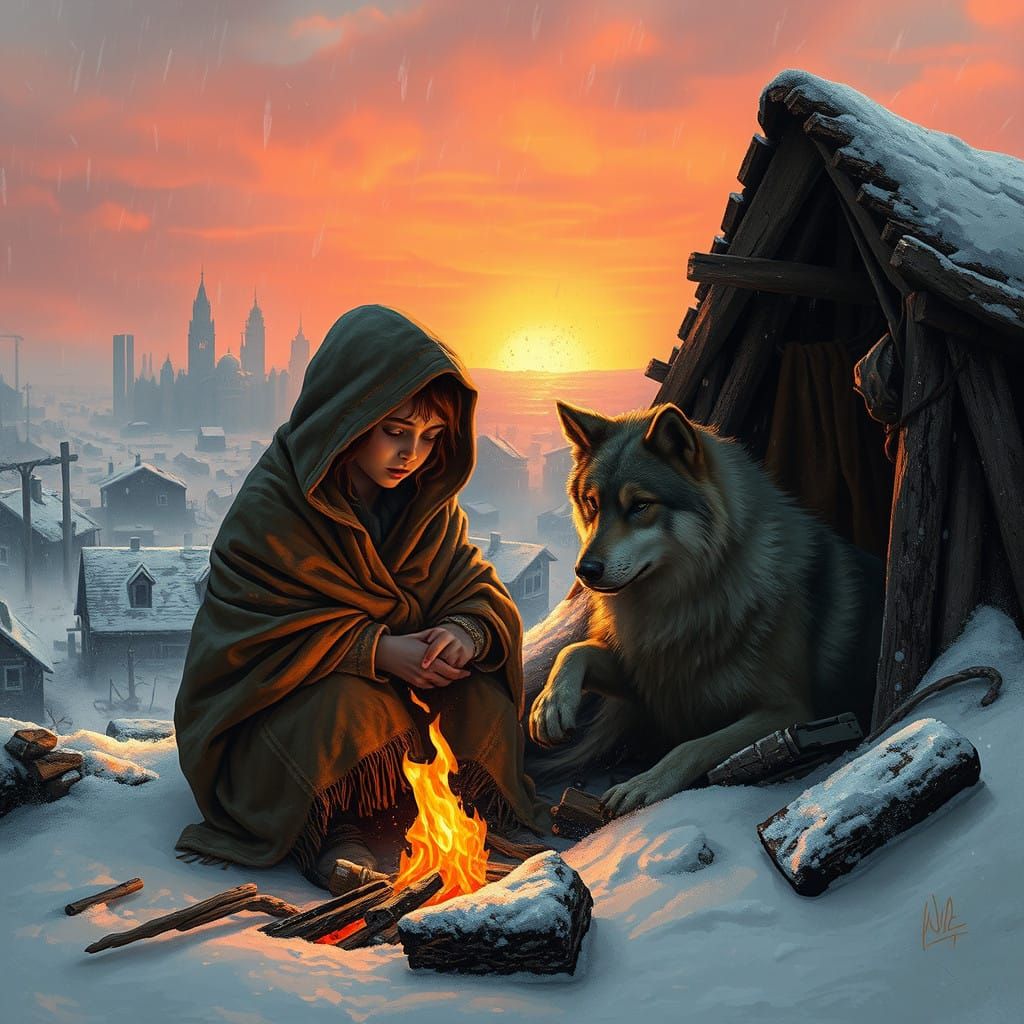 Girl and Her Wolfdog Find Refuge in Post-Apocalyptic Snowsca...