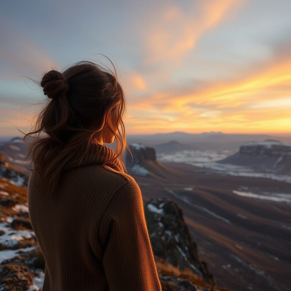 Woman Gazes at Earth from Mountain Vista