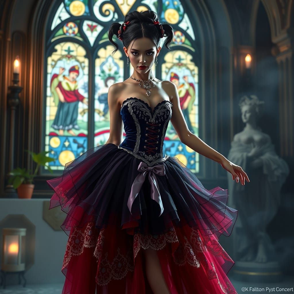 Ethereal Gothic Ballerina in Victorian Velvet and Lace