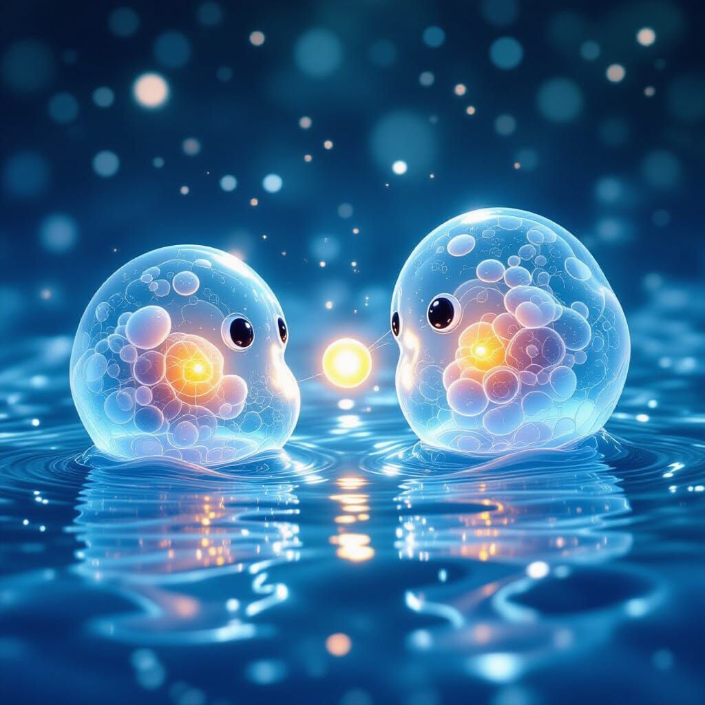 Playful Amoebas Toss Glowing Sphere in Microscopic World