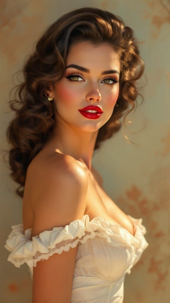A Radiant 50s Pin-Up Woman in Warm, Golden Light