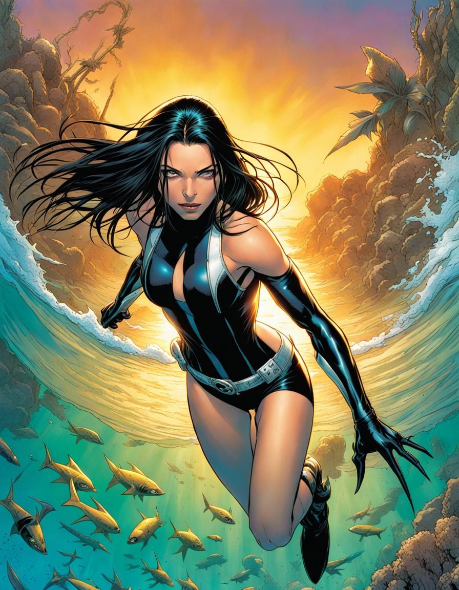 X-23 Underwater Dive: Comic Book Cover Art