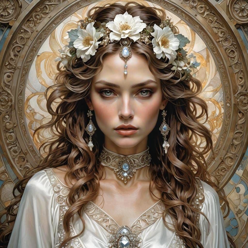 Ornate portrait - white dress