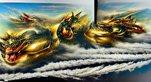 Winged Three-Headed Golden Dragon in Hyperrealism