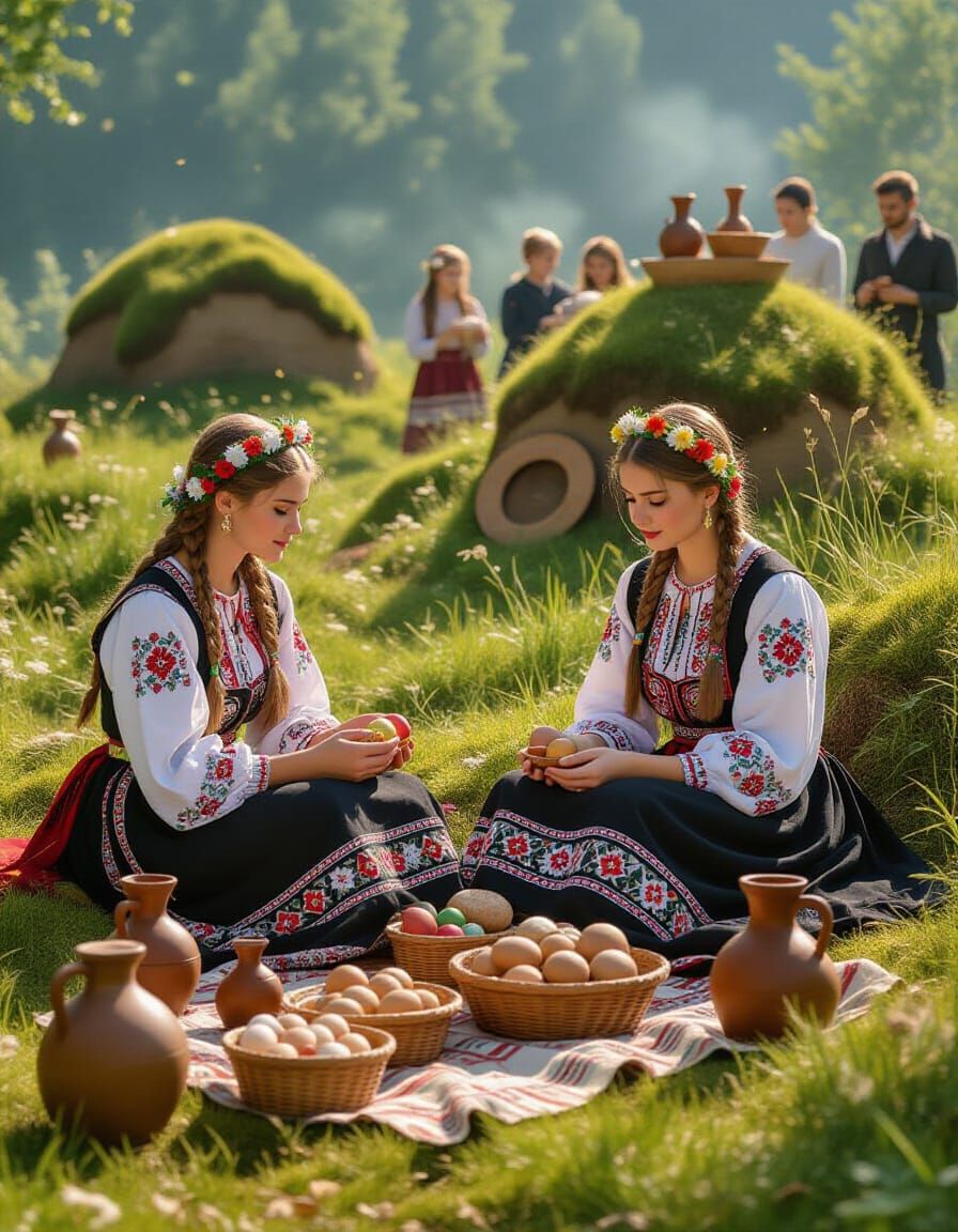 Slavic Radunica Feast: Women Prepare Offerings by Ancient Mo...