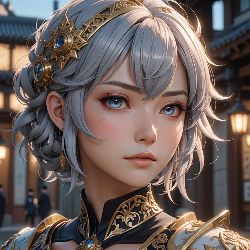 Majestic Girl Portrait in Jugendstil Anime Style