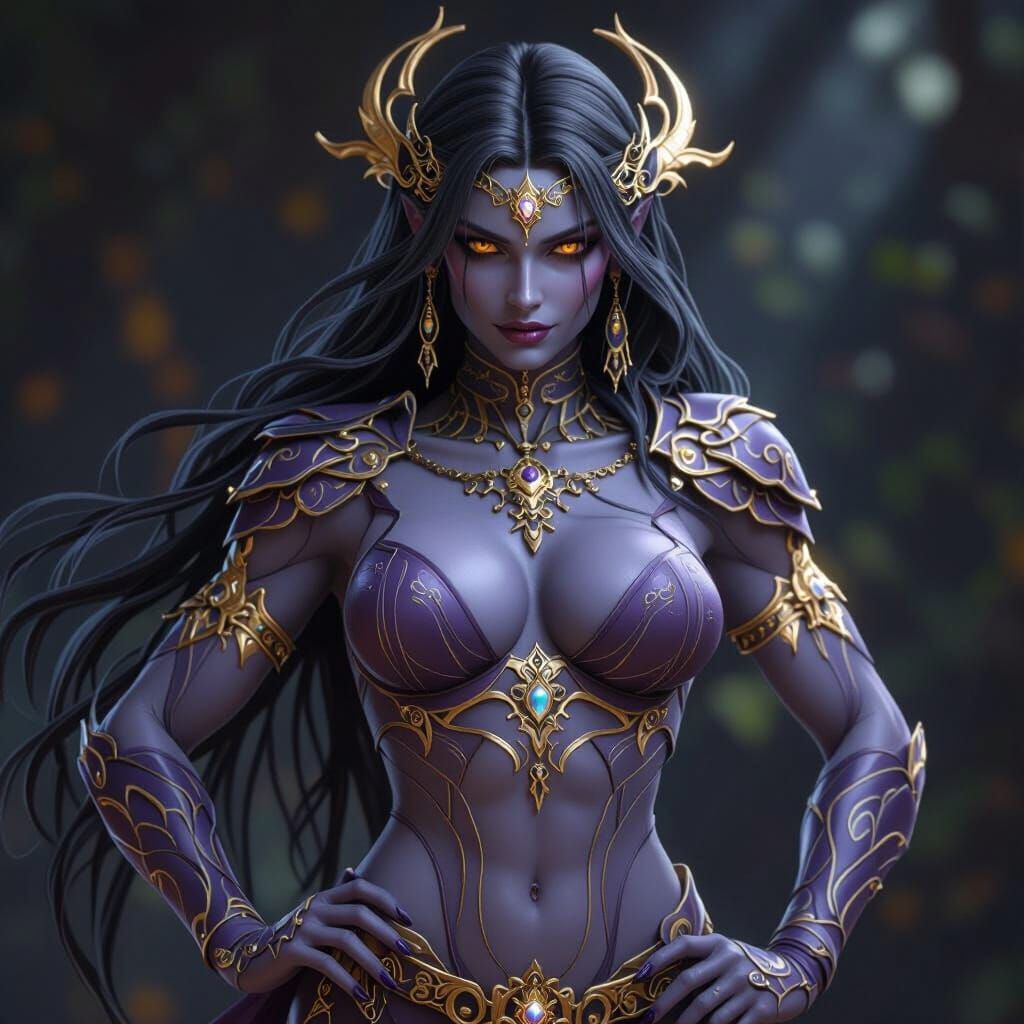 Muscular Drow Mother in Dark Fantasy Armor