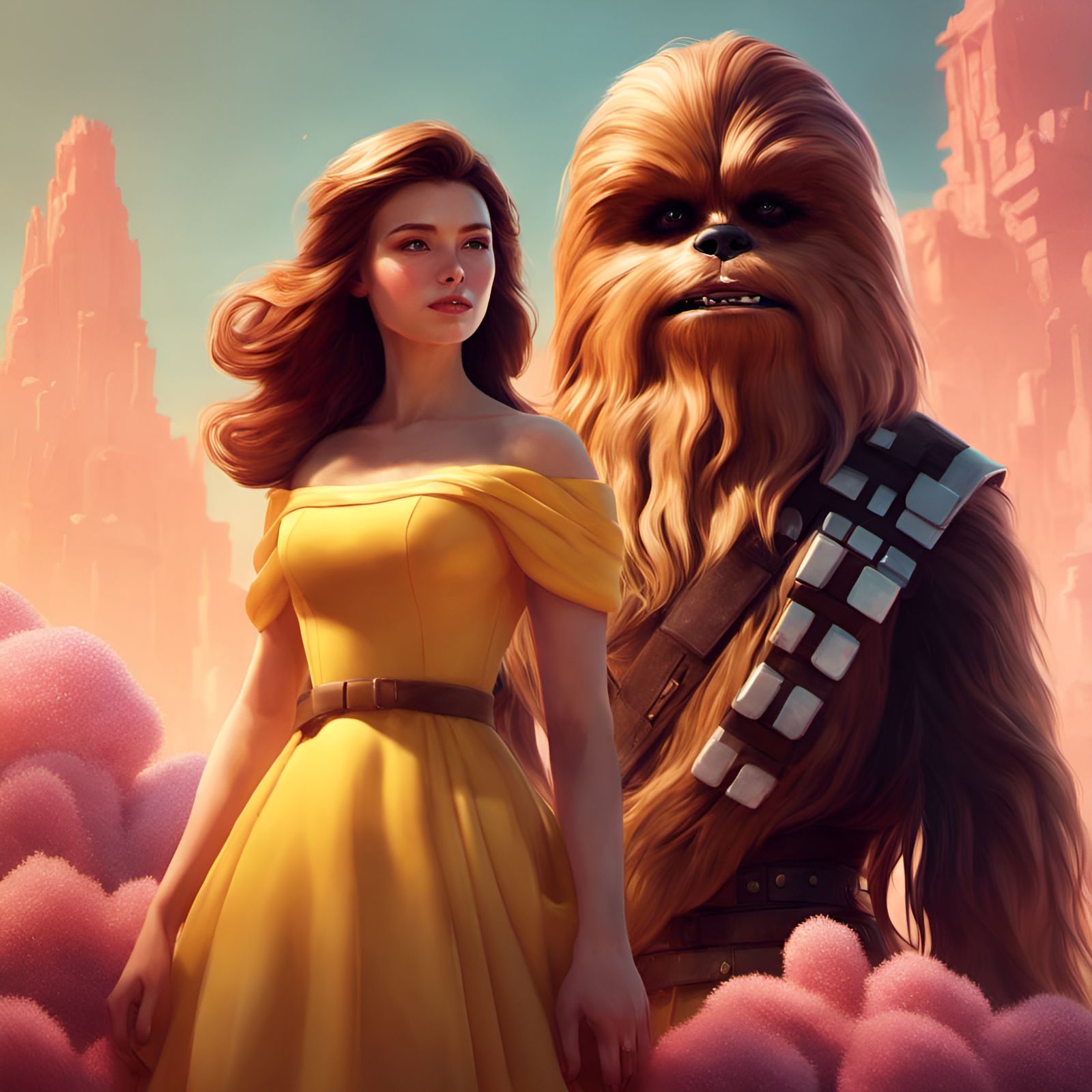 Princess Belle and Chewbacca: A Beeple-Inspired Portrait