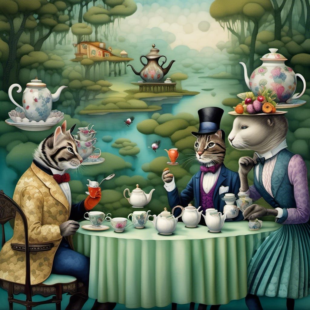 Whimsical Tea Party in Watercolor and Ink