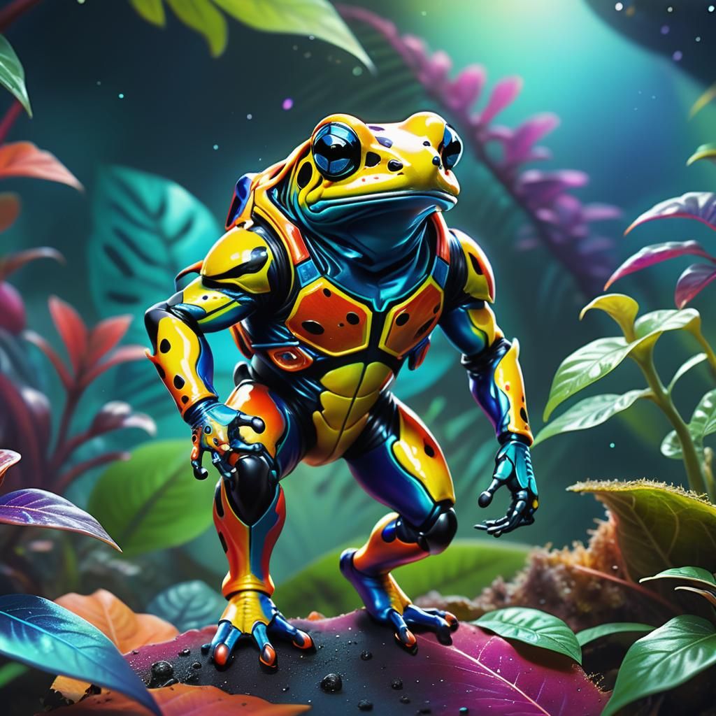 Surprised Alien Frog Meets Space Trooper in Sci-Fi Art