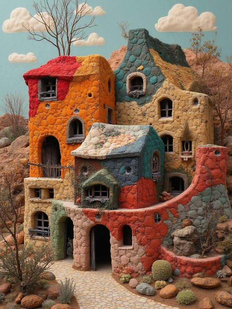Plushie Patchwork Cliff Houses