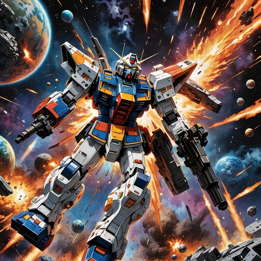 Gundam RX-78-2 Planet Explosion in Comic Style