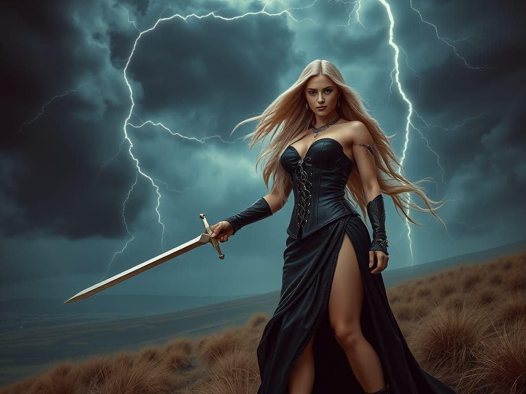 Goth Valkyrie on Battlefield, Dark Fantasy Art